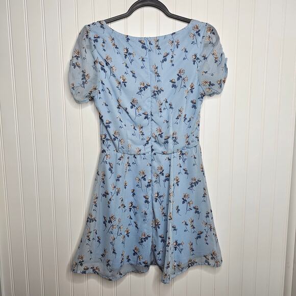 Superdown Light Blue Floral Frankie Flare Mini Dress Size Small Wedding Guest - Picture 5 of 10
